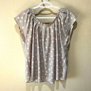 Grey blouse with pink polka dots